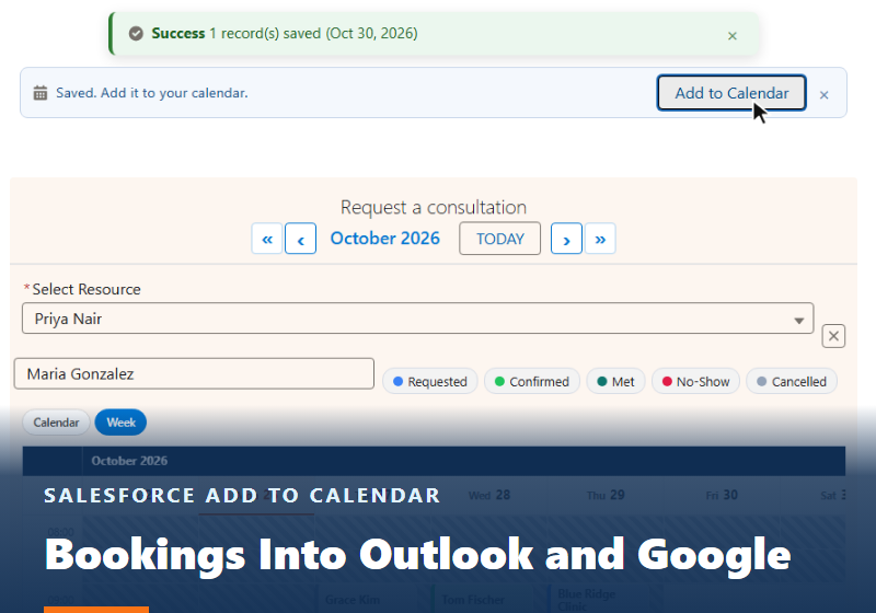 Salesforce „Zum Kalender hinzufügen“: Buchungen in Outlook und Google Kalender (Titelbild des Artikels)