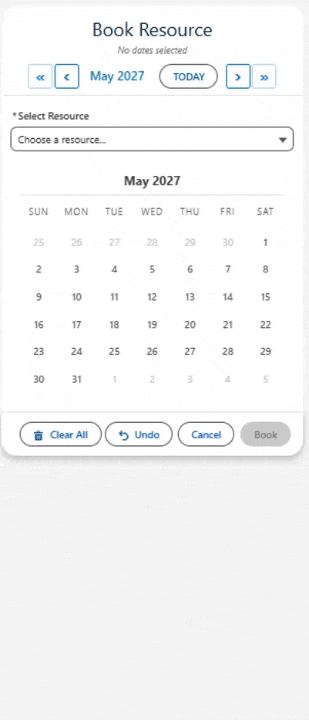 multiDatePickBooking component in action