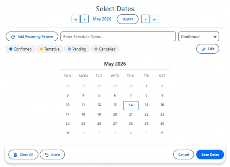 Date component showing date selection in action