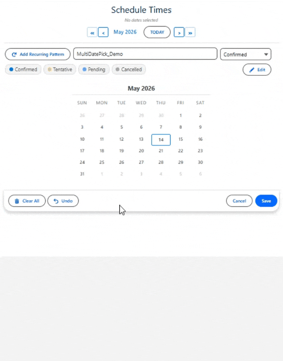 Date Time component showing date and time selection in action