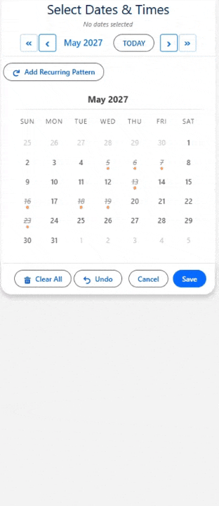 multiDatePickDateTime component in action