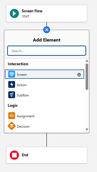 Adding a Screen element to a Salesforce Screen Flow