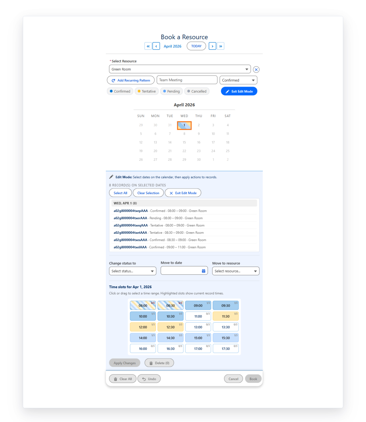 Bulk edit mode with the records panel showing inline edits